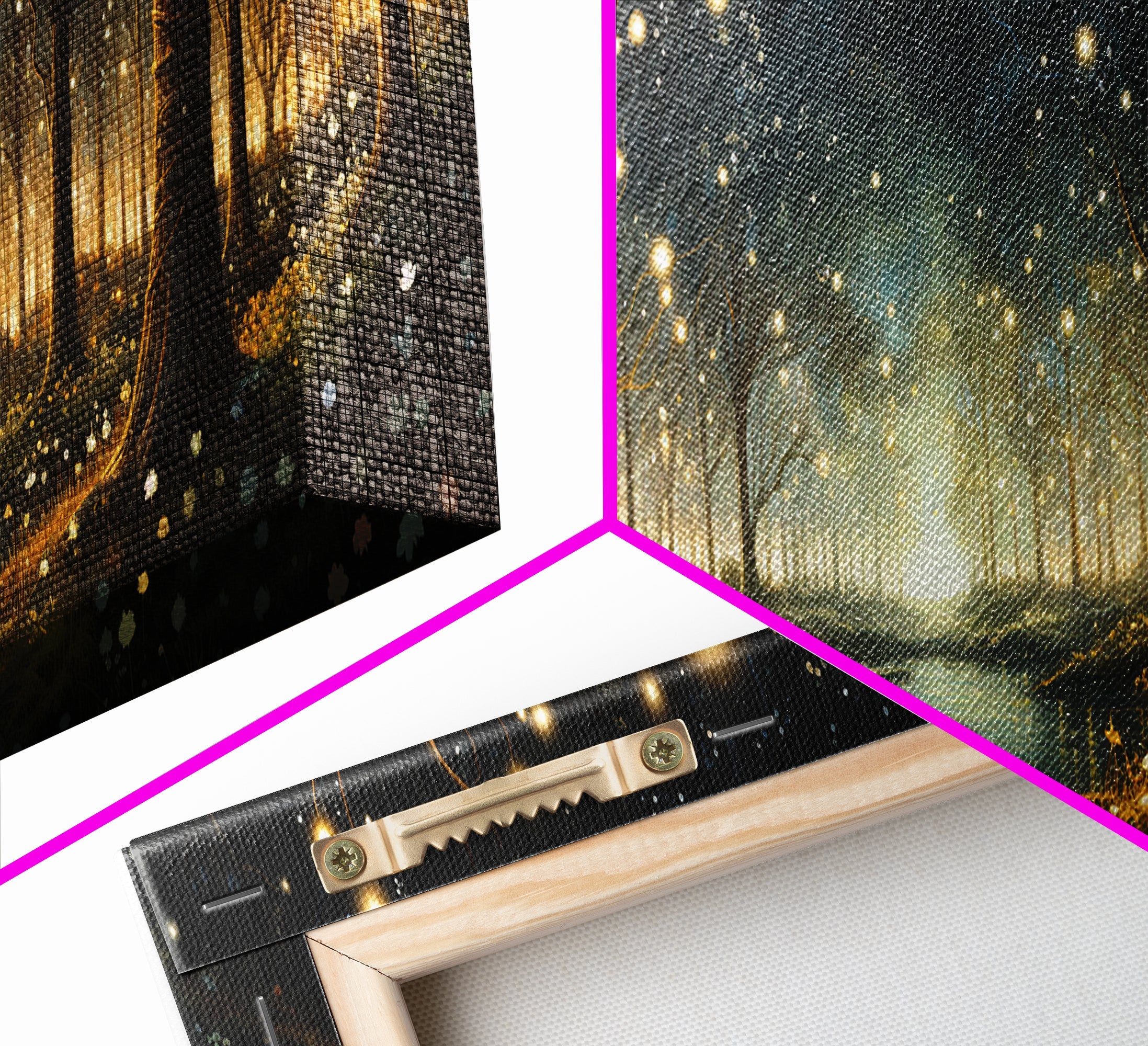 Fantasy Forest Fireflies - Framed Canvas Print - Gorgeous Fantasy Art with Glowing Lightning Bugs - Framed Wall Art for a Magical Touch | | Wiccan Center