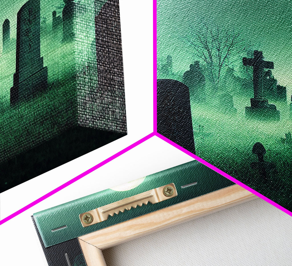 Full Moon Over A Haunted Cemetery At Night, Spooky Creepy Graveyard, ready to hang canvas print wall art, Halloween Art | | Wiccan Center