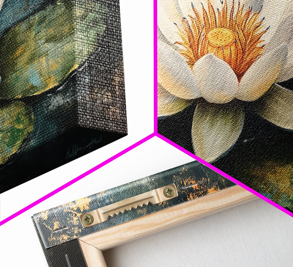 White Lotus, Framed Canvas Print, botanical prints, zen wall art, meditative decor, extra wide painting, spiritual art | | Wiccan Center