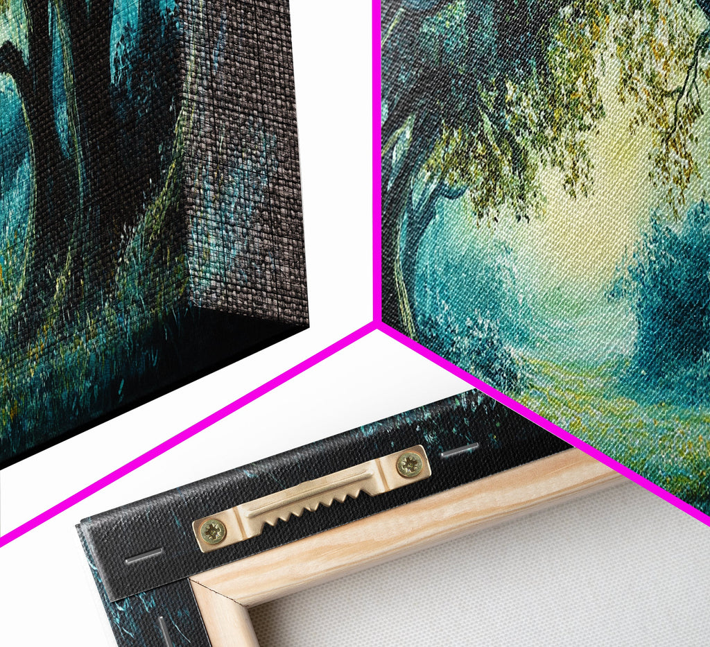 Enchanted Forest Framed Canvas Print Magical Woodland Scene, Nature Wall Art, Fantasy Art, Dark Green Landscape, Home Decor | | Wiccan Center