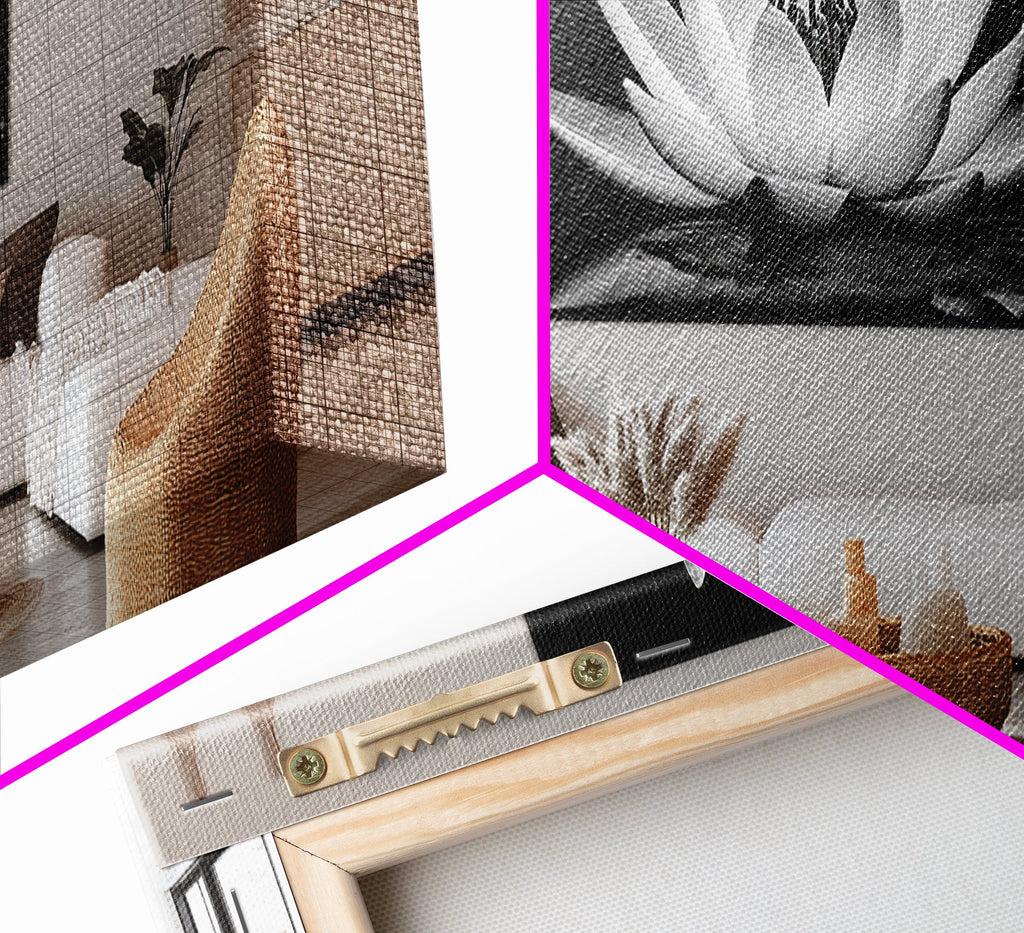 Lotus Bloom, Zen Flower, Tranquil Petals, Spiritual Nature Print, Black and White, Canvas Print, Spa Wall Decor, Meditation Room Art