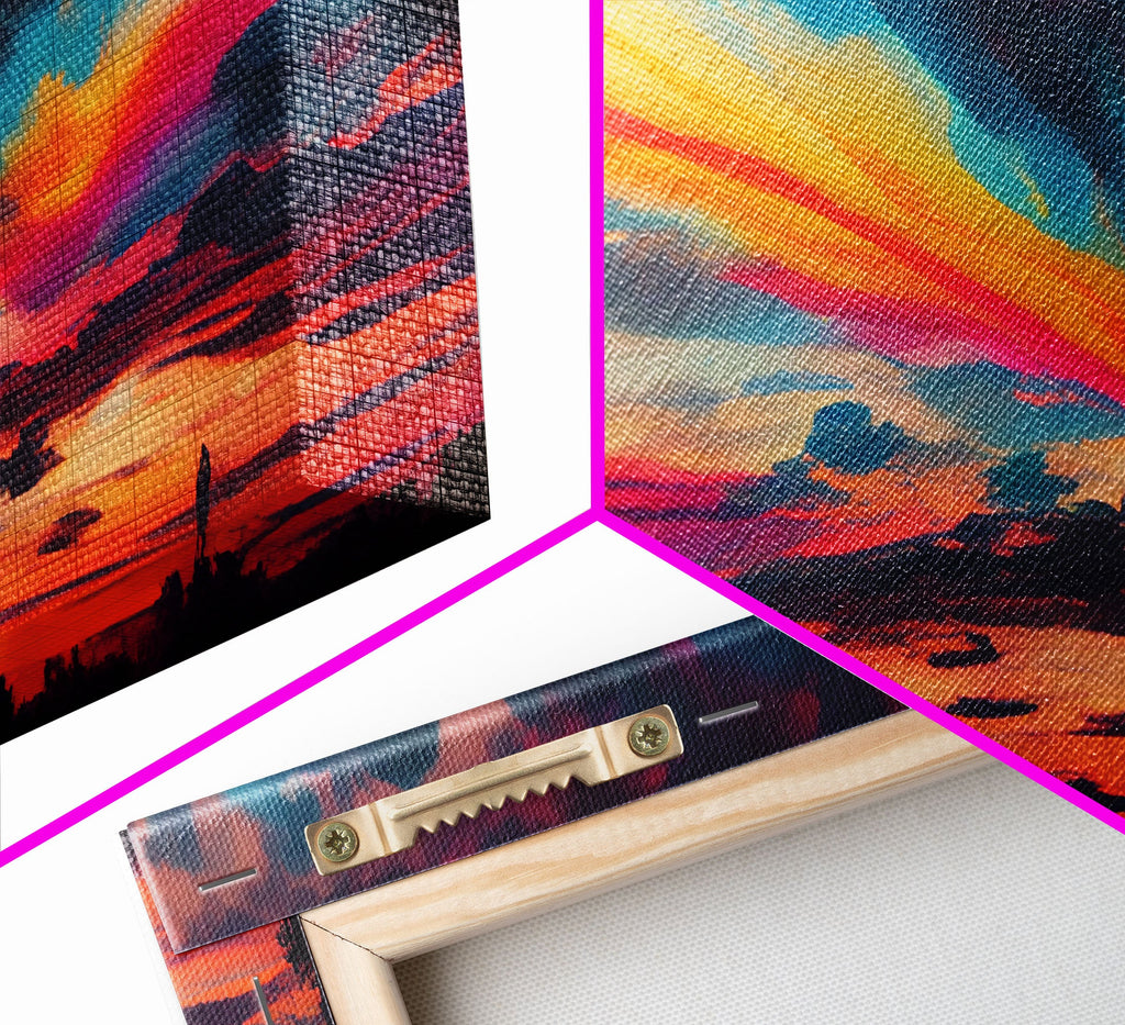 Beautiful Panoramic Watercolor Sunset, Extra Large Wall Art, Framed Panoramic Canvas Print, Framed Wall Art