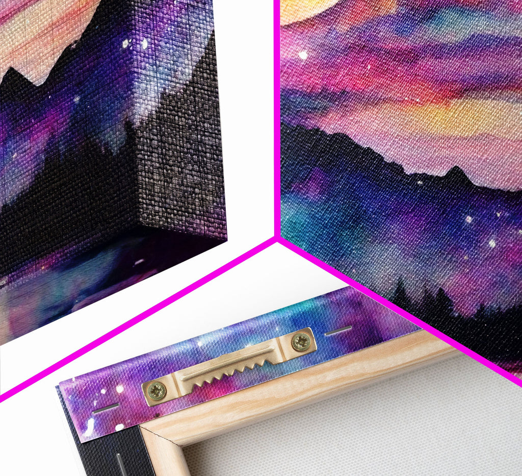 Magical forest canvas print, lake forest & mountains, beautiful wall art for living room, pink and purple wall art | | Wiccan Center
