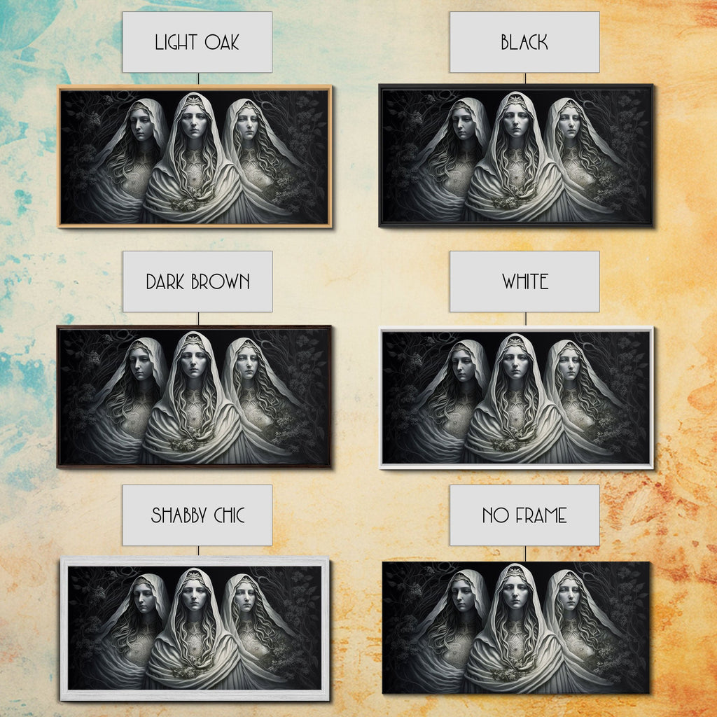 The Norns, Norse Mythology, Weavers of Fate, Framed Canvas Print, Urðr, Verðandi, and Skuld, Black and White Norse Fantasy Art | | Wiccan Center