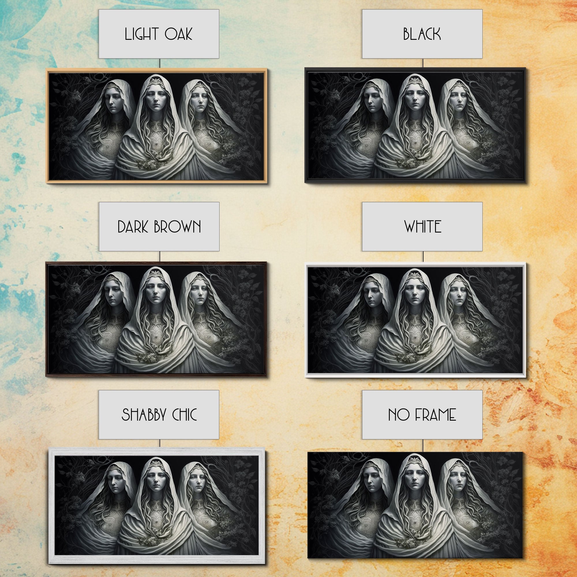 The Norns, Norse Mythology, Weavers of Fate, Framed Canvas Print, Urðr, Verðandi, and Skuld, Black and White Norse Fantasy Art | | Wiccan Center