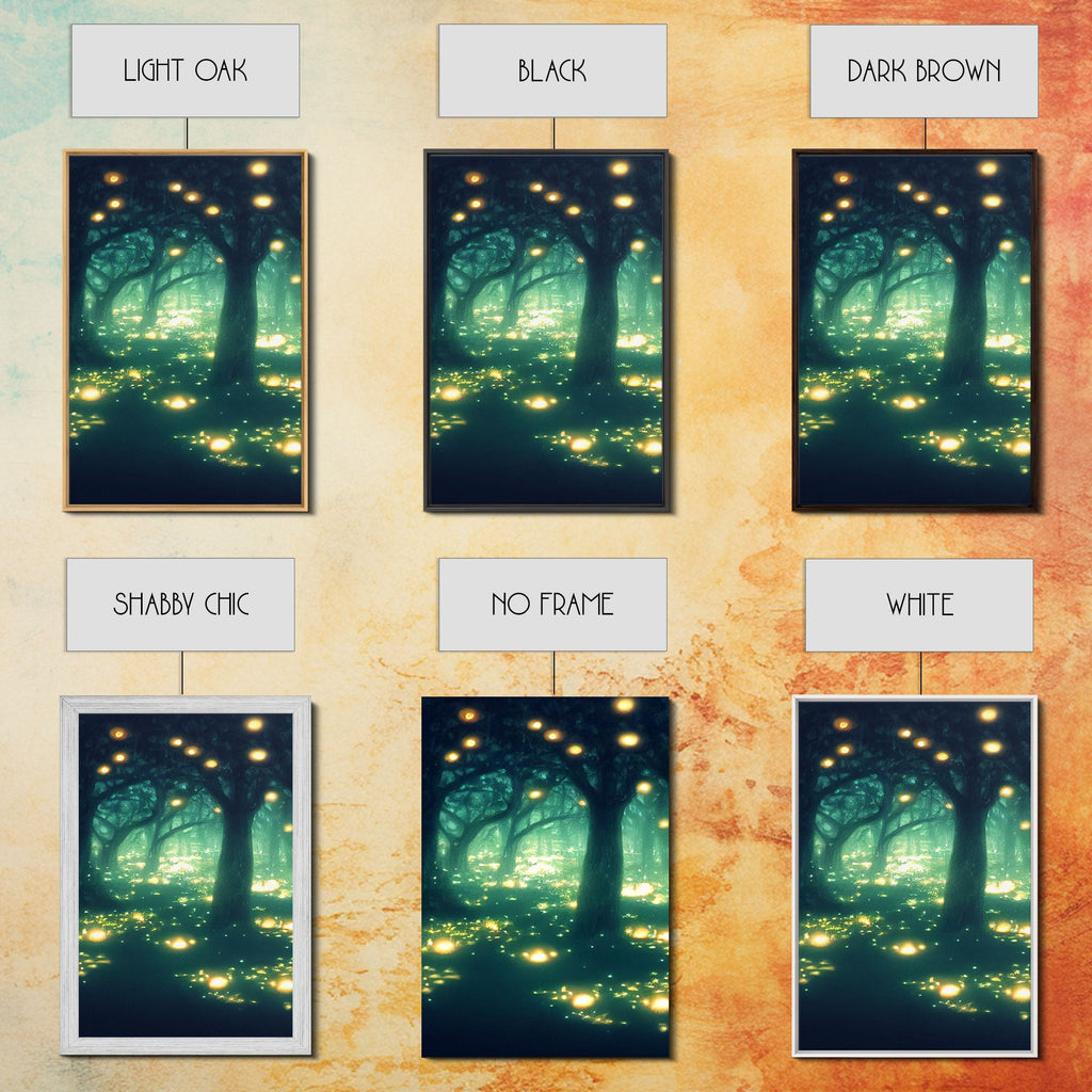 Fantasy forest wall decor, ready to hang 3 piece canvas print, 3 piece wall art, firefly wall art, Fireflies In A Fairy Forest at Night | | Wiccan Center
