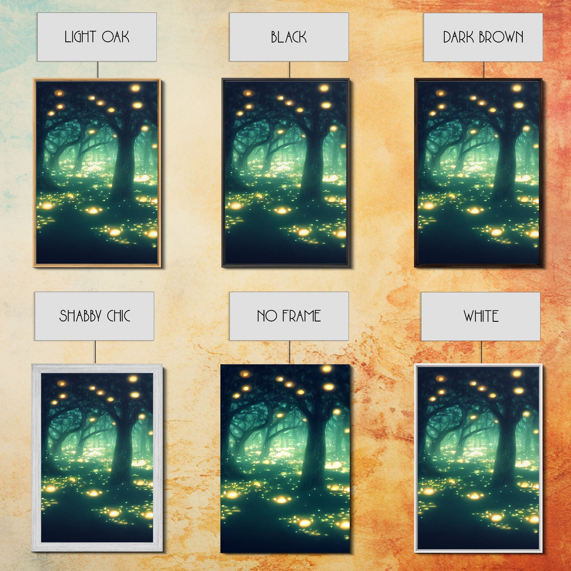 Fantasy forest wall decor, ready to hang 3 piece canvas print, 3 piece wall art, firefly wall art, Fireflies In A Fairy Forest at Night | | Wiccan Center