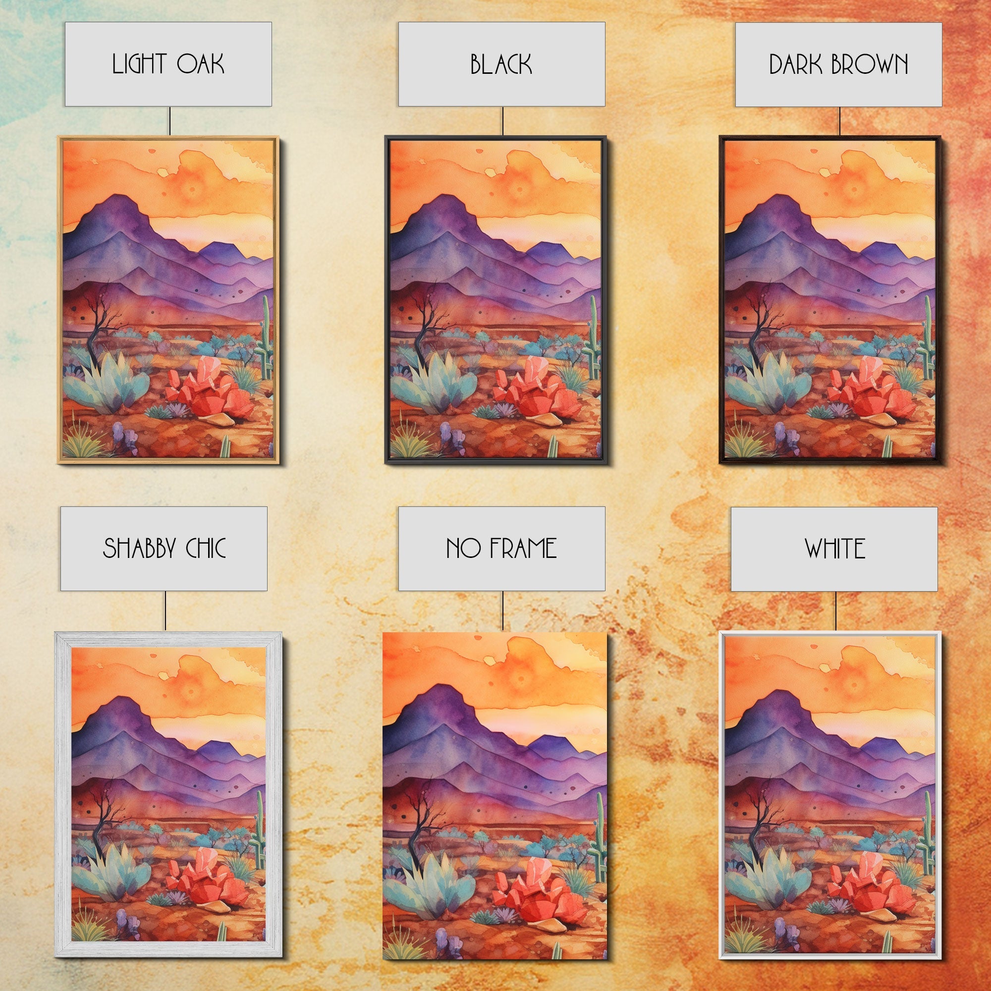Black Framed 3 Piece Wall Art, Southwestern Desert Scene at Sunset, Minimalist Wall Art, MCM Style Midcentury Wall Decor, Above Sofa Art | | Wiccan Center