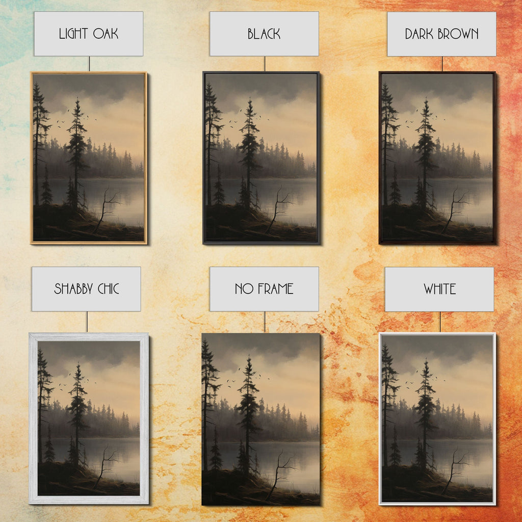 Moody 3 Piece Canvas Wall Art, Solumn PNW Lake At Sunset, Framed Canvas Print 3 Panel Set, Original Landscape Painting, Pacific Northwest | | Wiccan Center