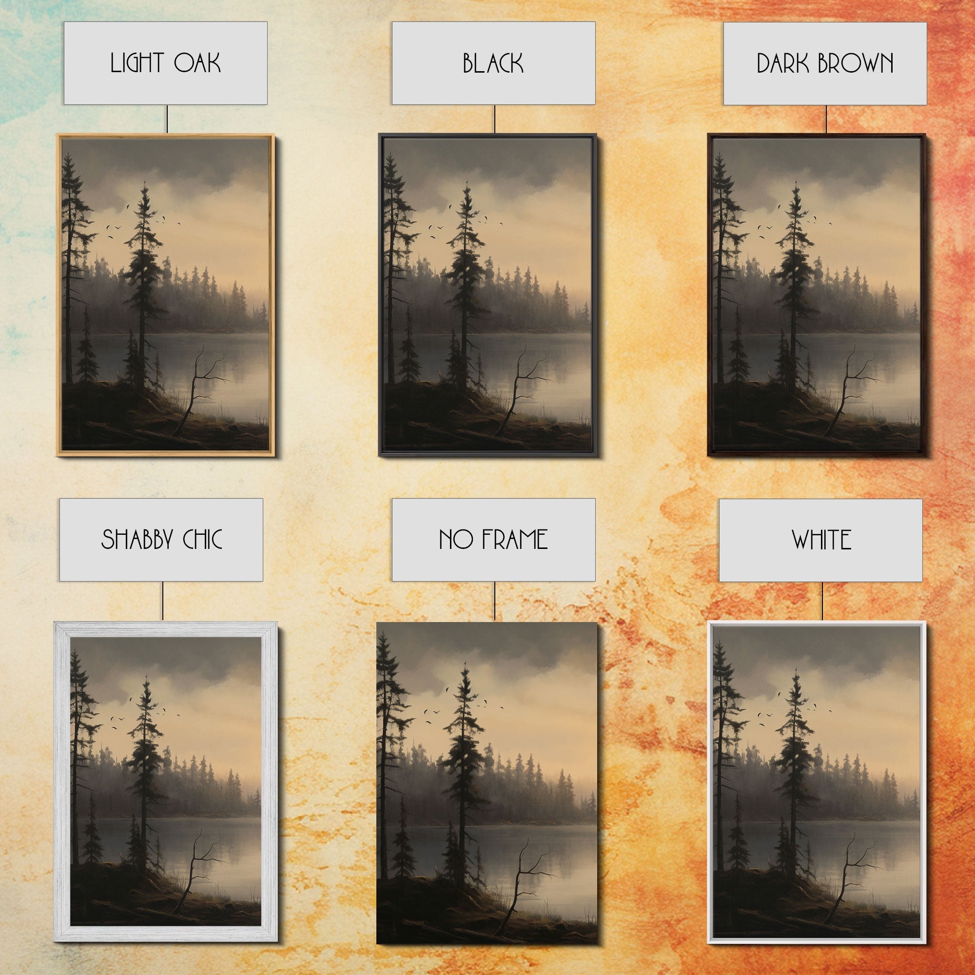 Moody 3 Piece Canvas Wall Art, Solumn PNW Lake At Sunset, Framed Canvas Print 3 Panel Set, Original Landscape Painting, Pacific Northwest | | Wiccan Center