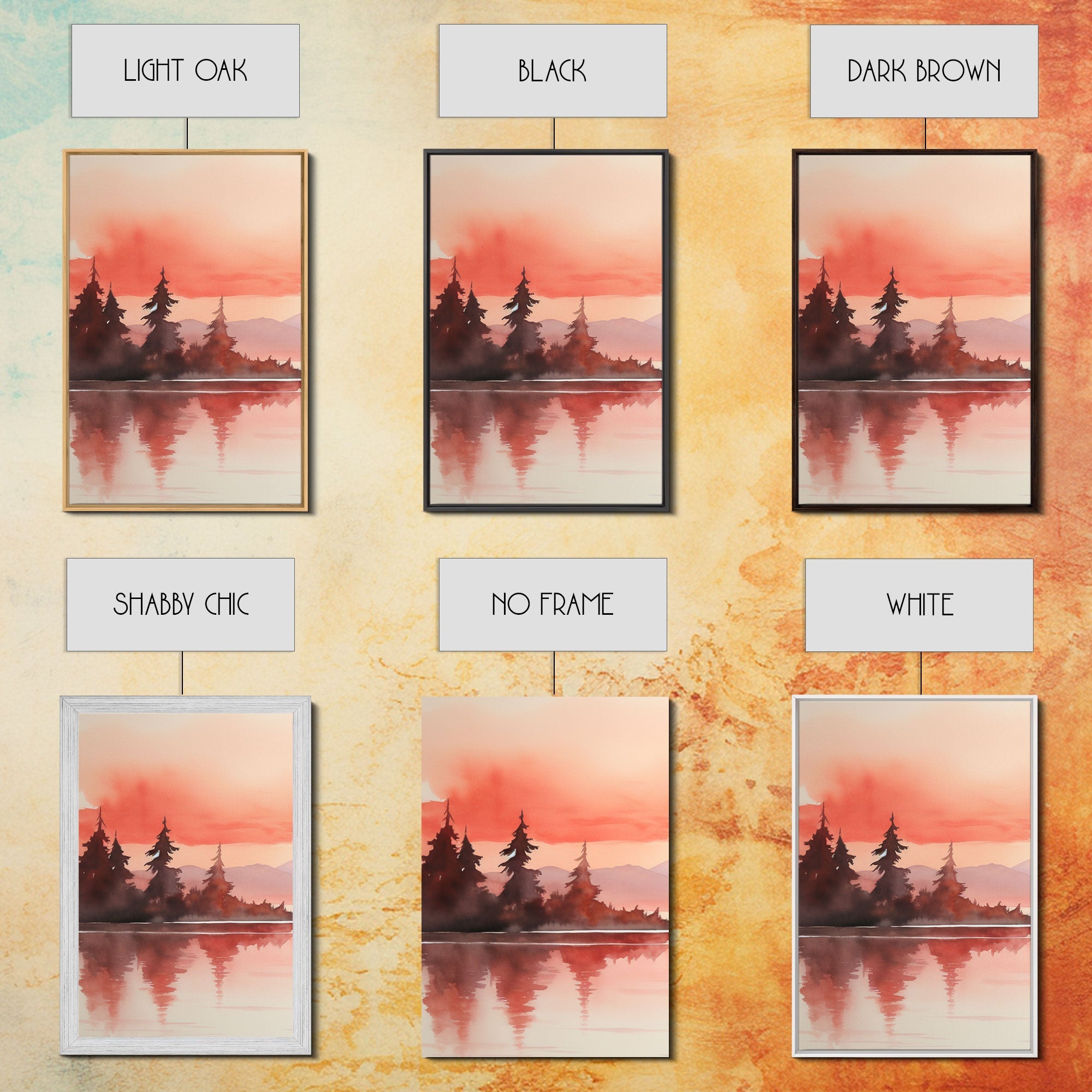 Beautiful Red Lake Sunset 3 Piece Framed Canvas Print Set, Above Sofa Art, Living Room Decor, Beautiful Wall Art, Watercolor Painting | | Wiccan Center