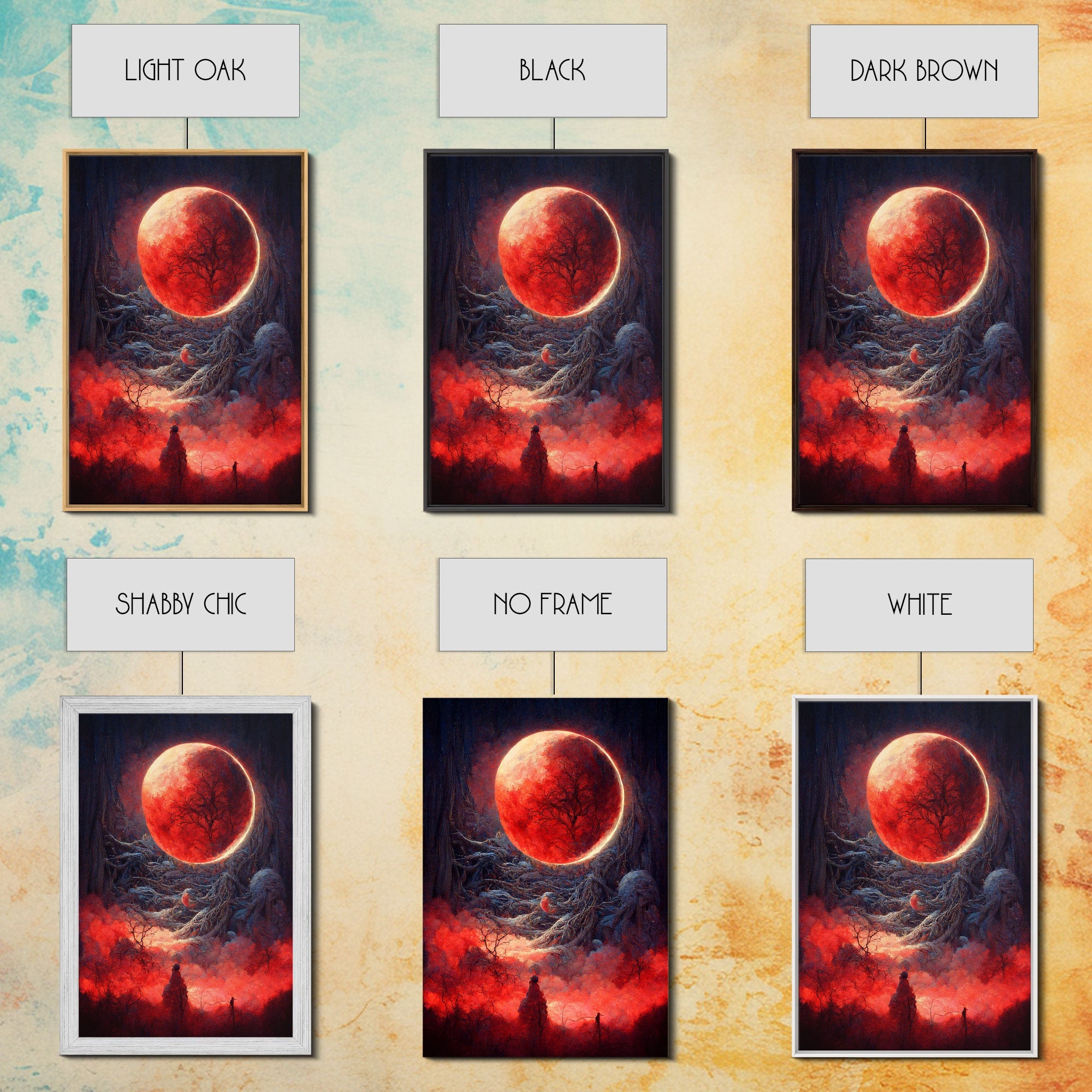 Spooky Horror Canvas Print, Bloodmoon Sunset, Blood moon, Halloween Wall Art, Cosmic Horror, Ready To Hang