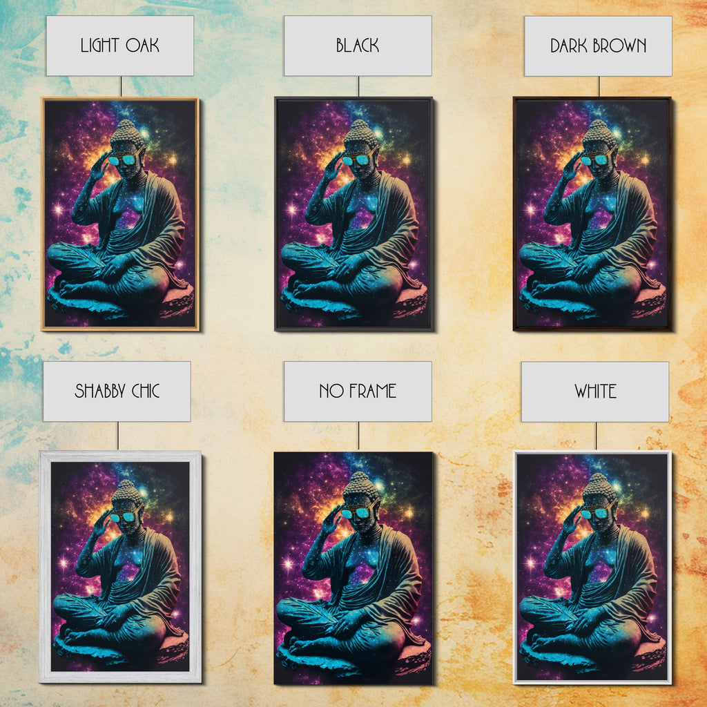 Psychedelic Buddha Wearing Aviators / Sunglasses, Meditation Art, Framed Canvas Print | | Wiccan Center