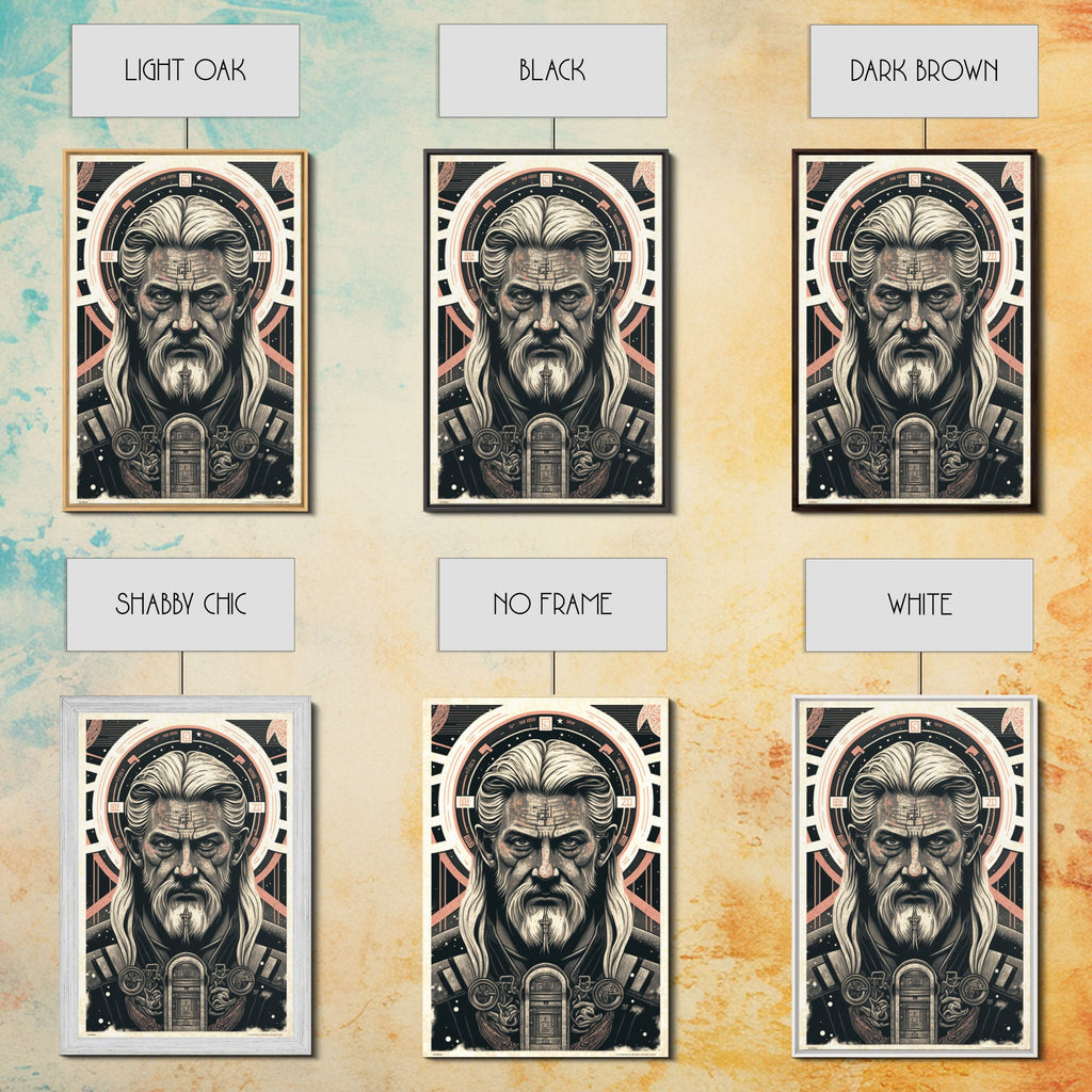 Grunge / Cyberpunk Odin, Norse Mythology, Wall Art, Framed Canvas Print, Futuristic Portrait of Odin | | Wiccan Center