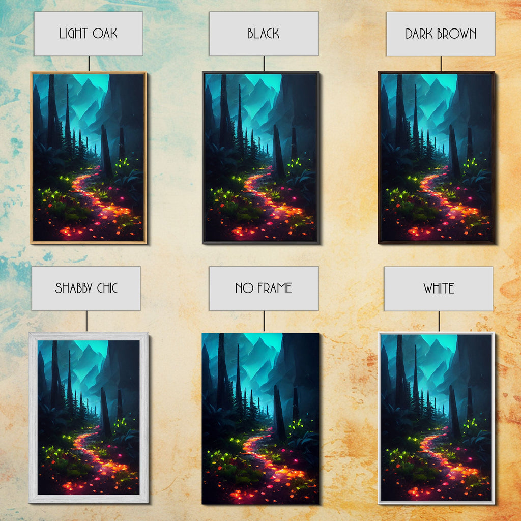 Luminescent magical forest canvas print, glowing trail though the trees, fantasy art, gloomy wall art, dark decor | | Wiccan Center