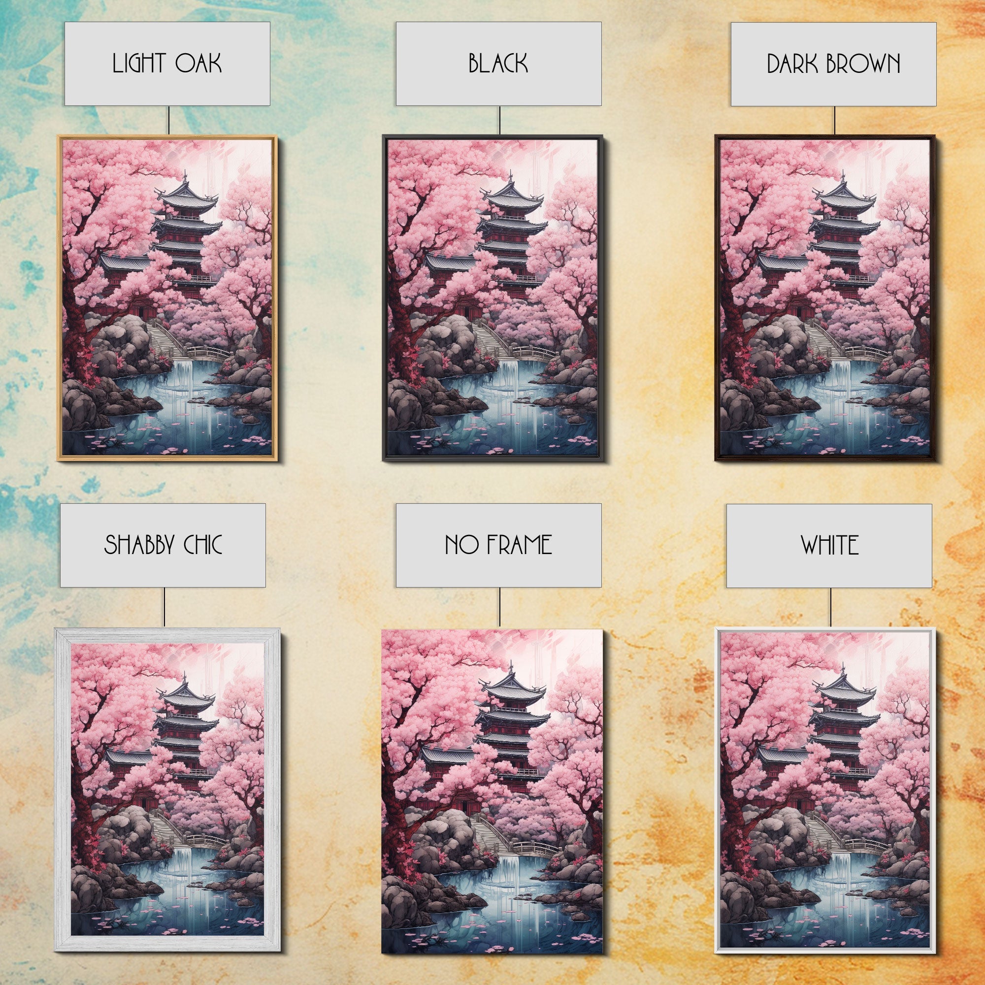 Pagoda Wall Art, Japanese Wall Art, Asian Art, Cherry Blossom Tree, Canvas Print, Wall Art, Vertical Art, Engagement Gift, Prints Wall Art | | Wiccan Center