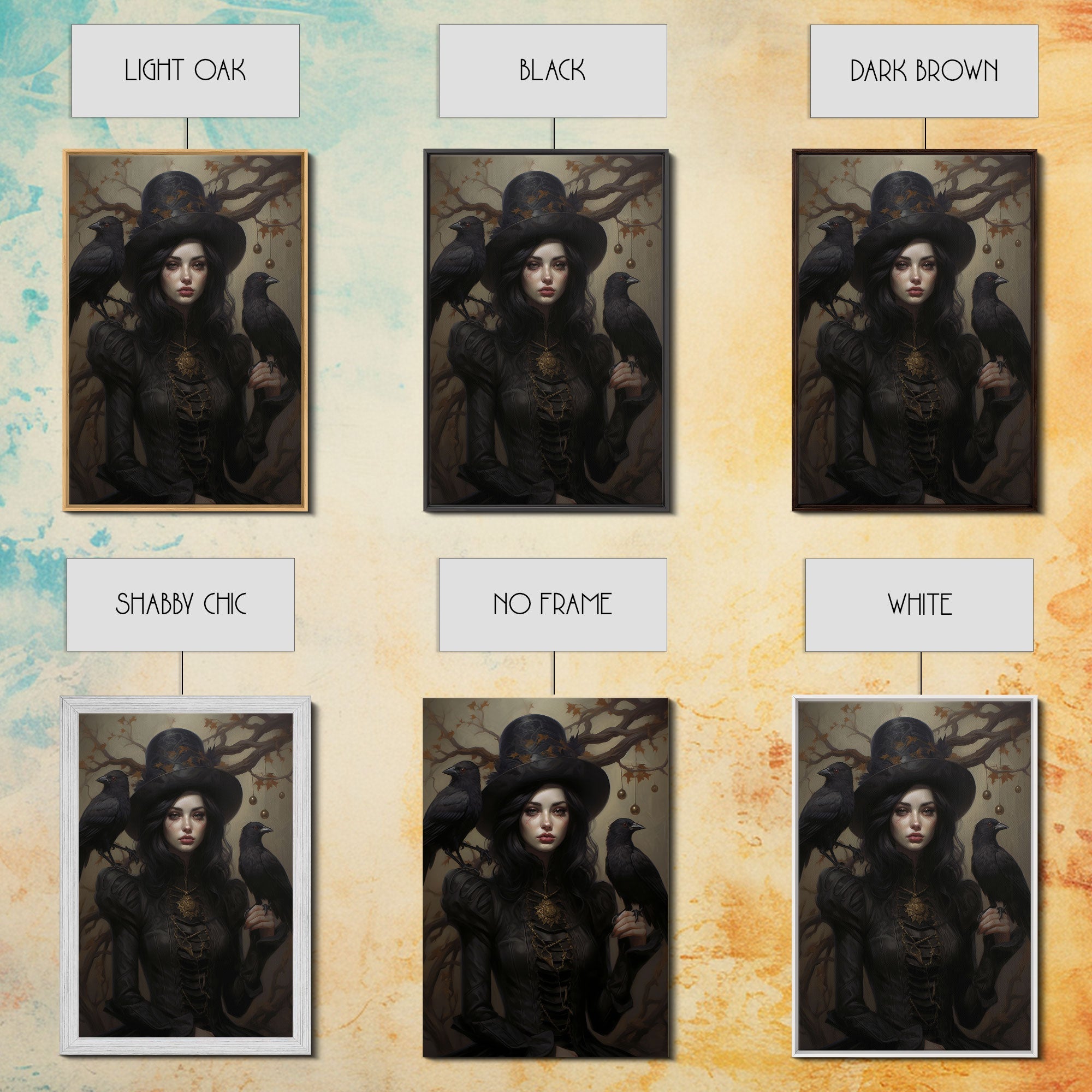The Witch and Her Ravens, Framed Canvas, Oil Painting Print, Halloween Decor, Gothic Art, Dark Academia, Witchcraft Halloween Art | | Wiccan Center