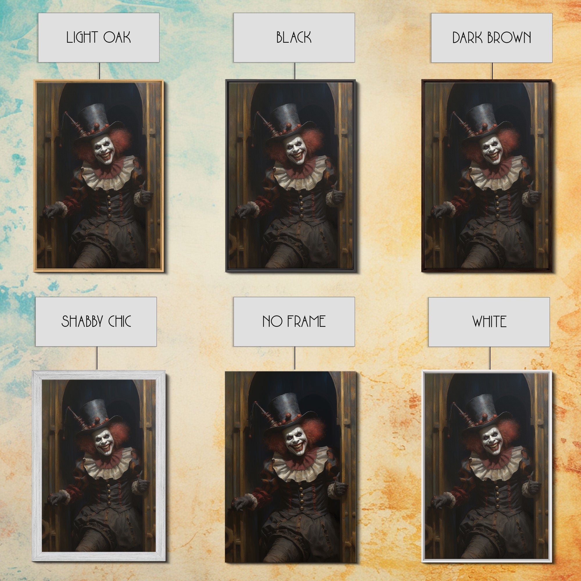 Scary Victorian Clown, Coulrophobia, Framed Canvas Print, Victorian Gothic Halloween Art, Oddities and Curiosities, Halloween Decoration
