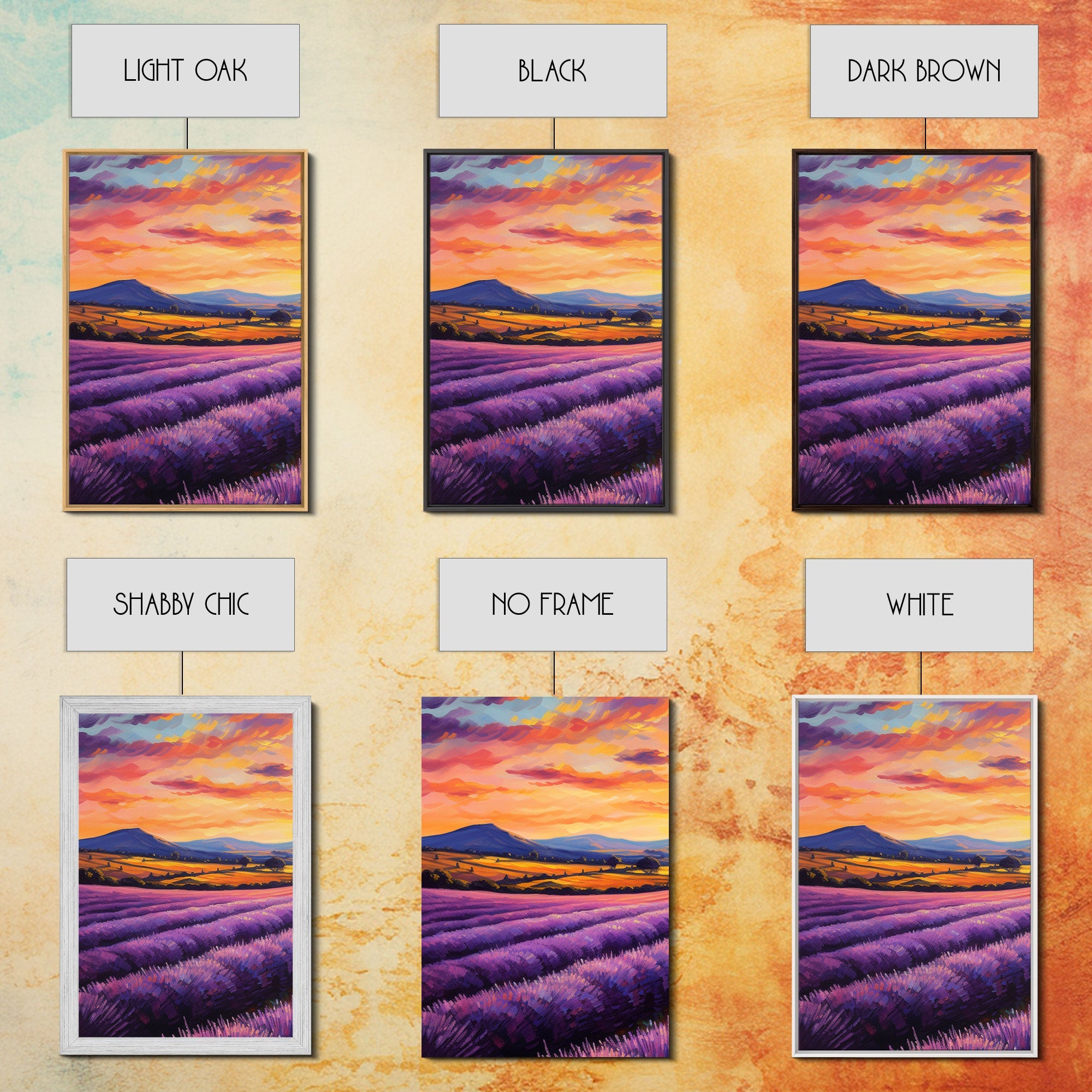 Purple Lavender Fields, 3 Piece Wall Art, Framed Canvas Print, Beautiful Original Landscape Painting, Sunset Painting, Farmhouse Decor | | Wiccan Center