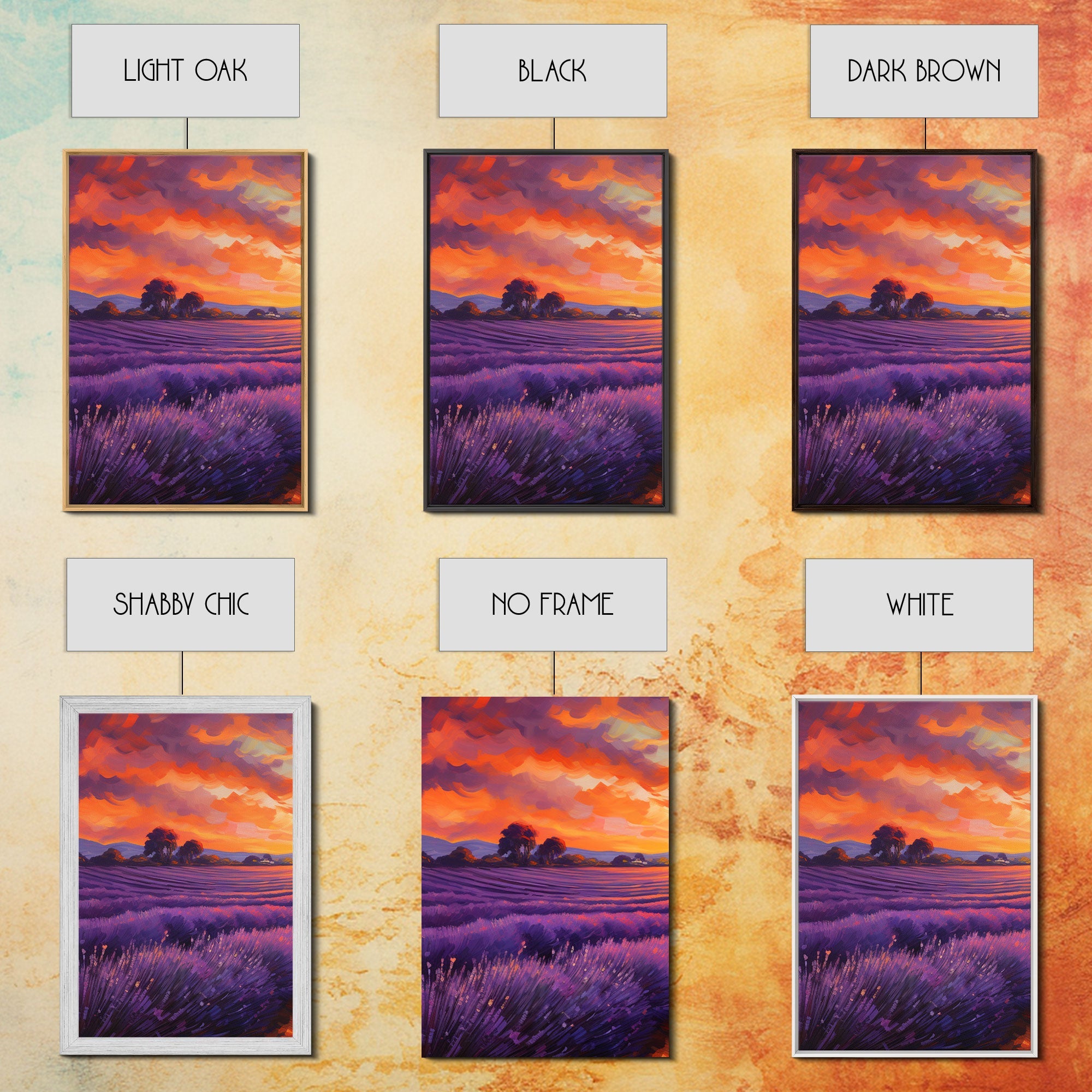 Purple Lavender Fields, 3 Piece Wall Art, Framed Canvas Print, Beautiful Original Landscape Painting, Sunset Painting, Farmhouse Decor | | Wiccan Center