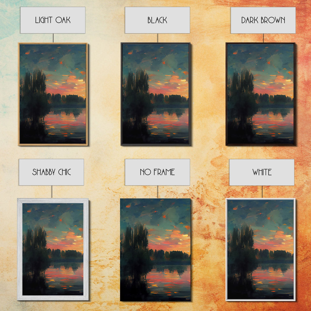 Lakehouse Canvas Print, watercolor painting of a sunset reflected on a lake, 3 Piece Wall Art, Ready To Hang Canvas Print | | Wiccan Center