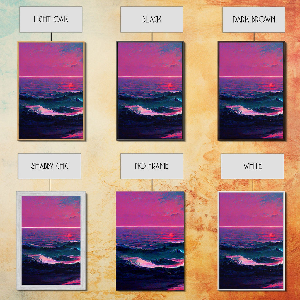 Outrun Style Synthwave Sunset Ocean Waves, 3 Piece Wall Art, Ready To Hang Canvas Print, Cool Unique Lakehouse Wall Art Decor | | Wiccan Center