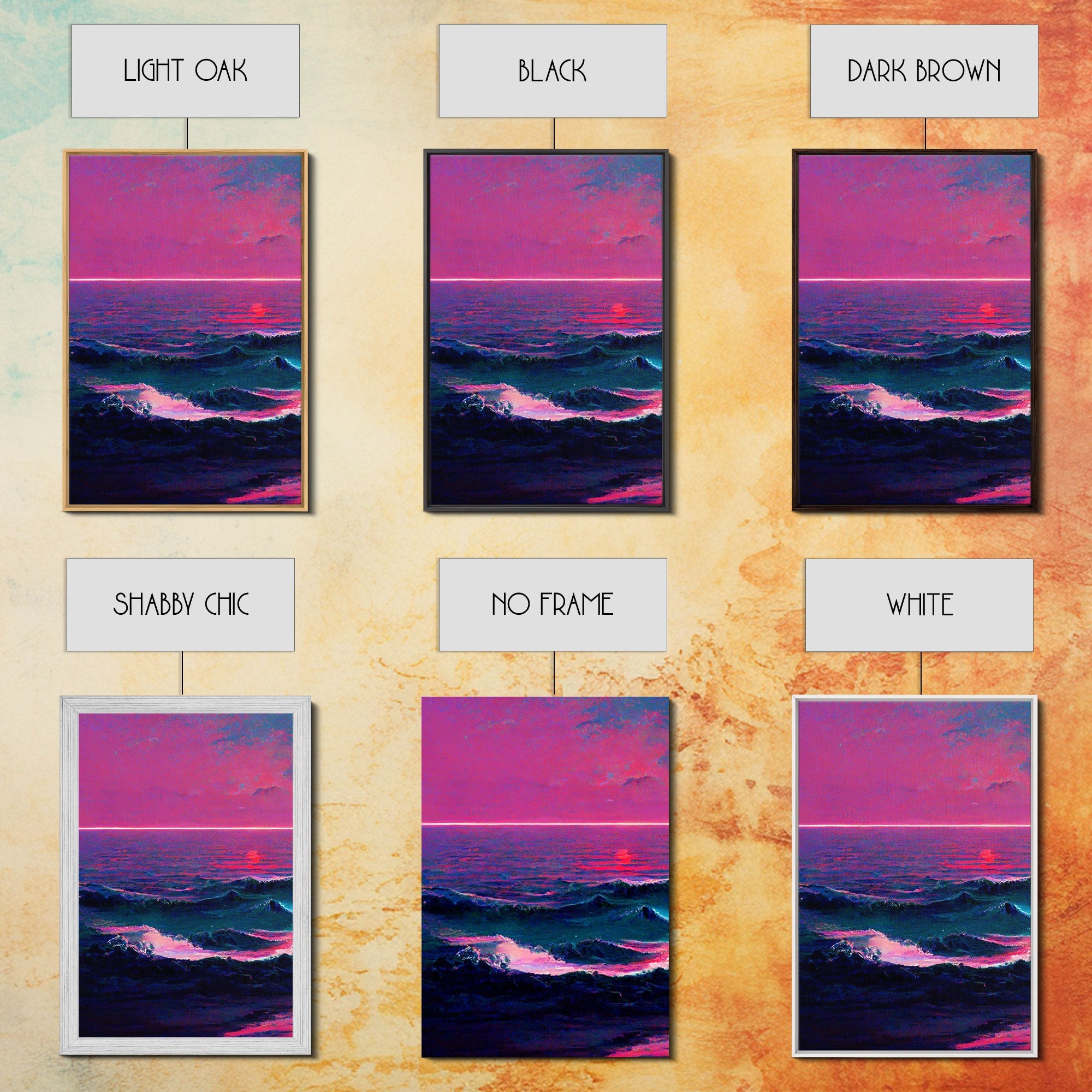 Outrun Style Synthwave Sunset Ocean Waves, 3 Piece Wall Art, Ready To Hang Canvas Print, Cool Unique Lakehouse Wall Art Decor | | Wiccan Center