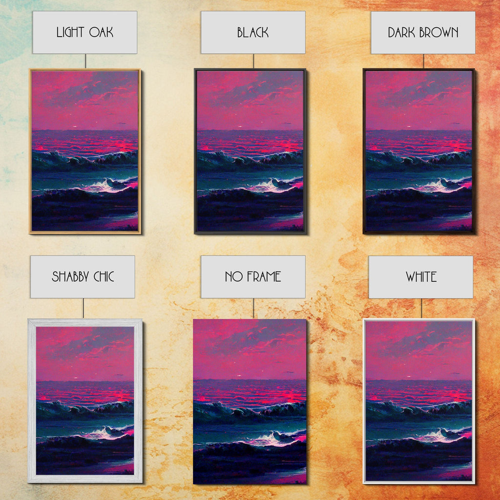 Outrun Style Synthwave Sunset Ocean Waves, 3 Piece Wall Art, Ready To Hang Canvas Print, Cool Unique Lakehouse Wall Art Decor | | Wiccan Center