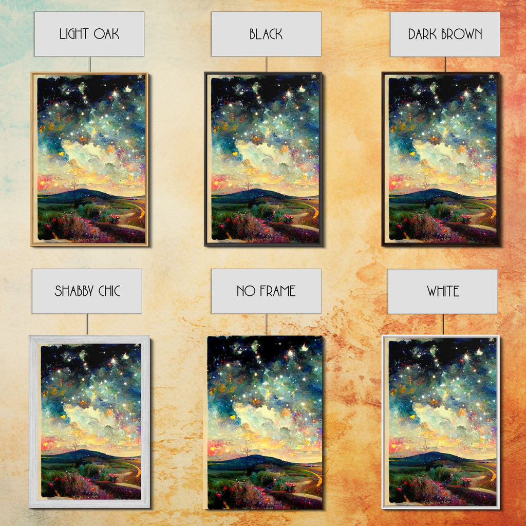 Night Starry Sky Landscape Colorful Night Sky Nature Living Room Wall Art Spiritual Starry, 3 Piece Wall Art, Ready To Hang Canvas Print | | Wiccan Center