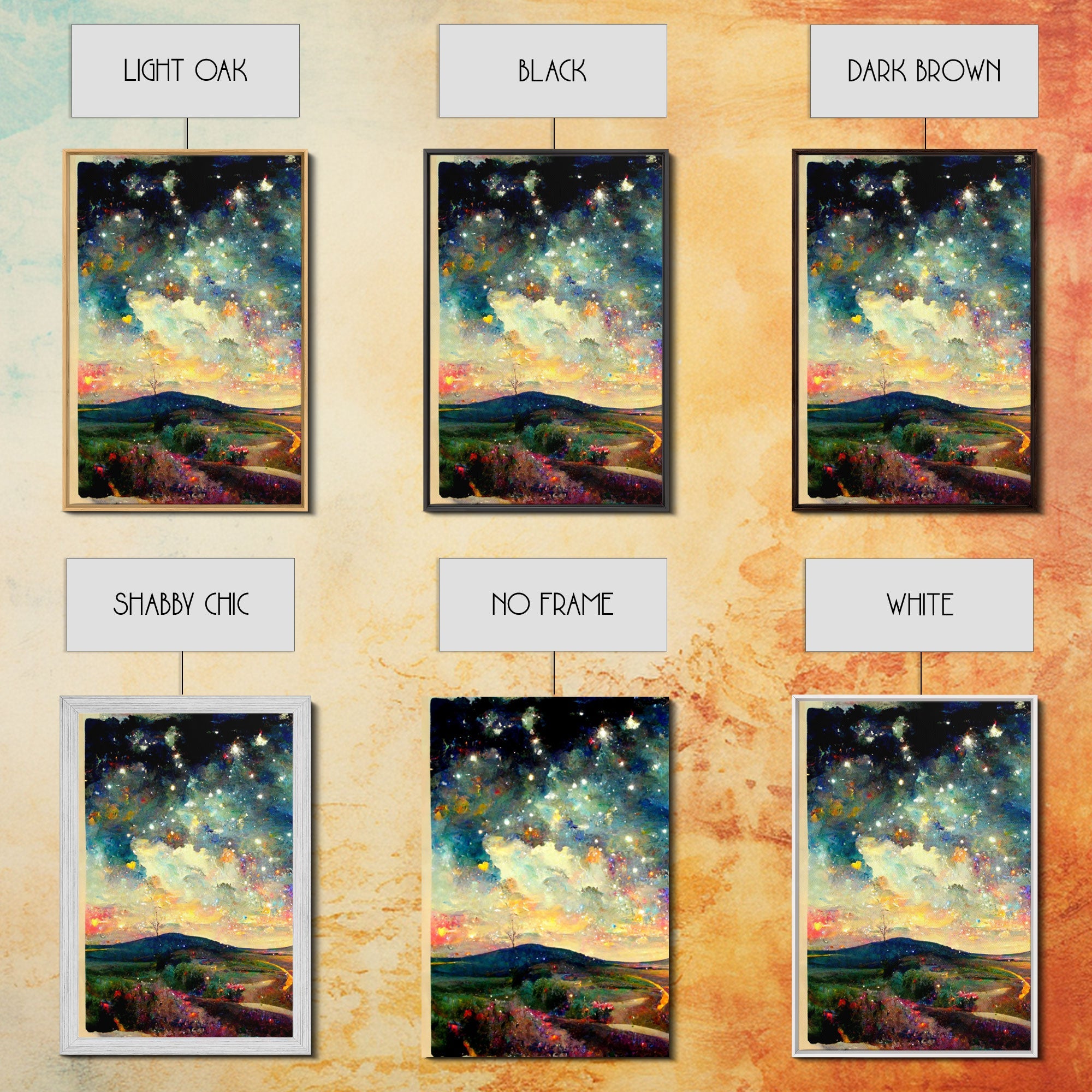 Night Starry Sky Landscape Colorful Night Sky Nature Living Room Wall Art Spiritual Starry, 3 Piece Wall Art, Ready To Hang Canvas Print | | Wiccan Center