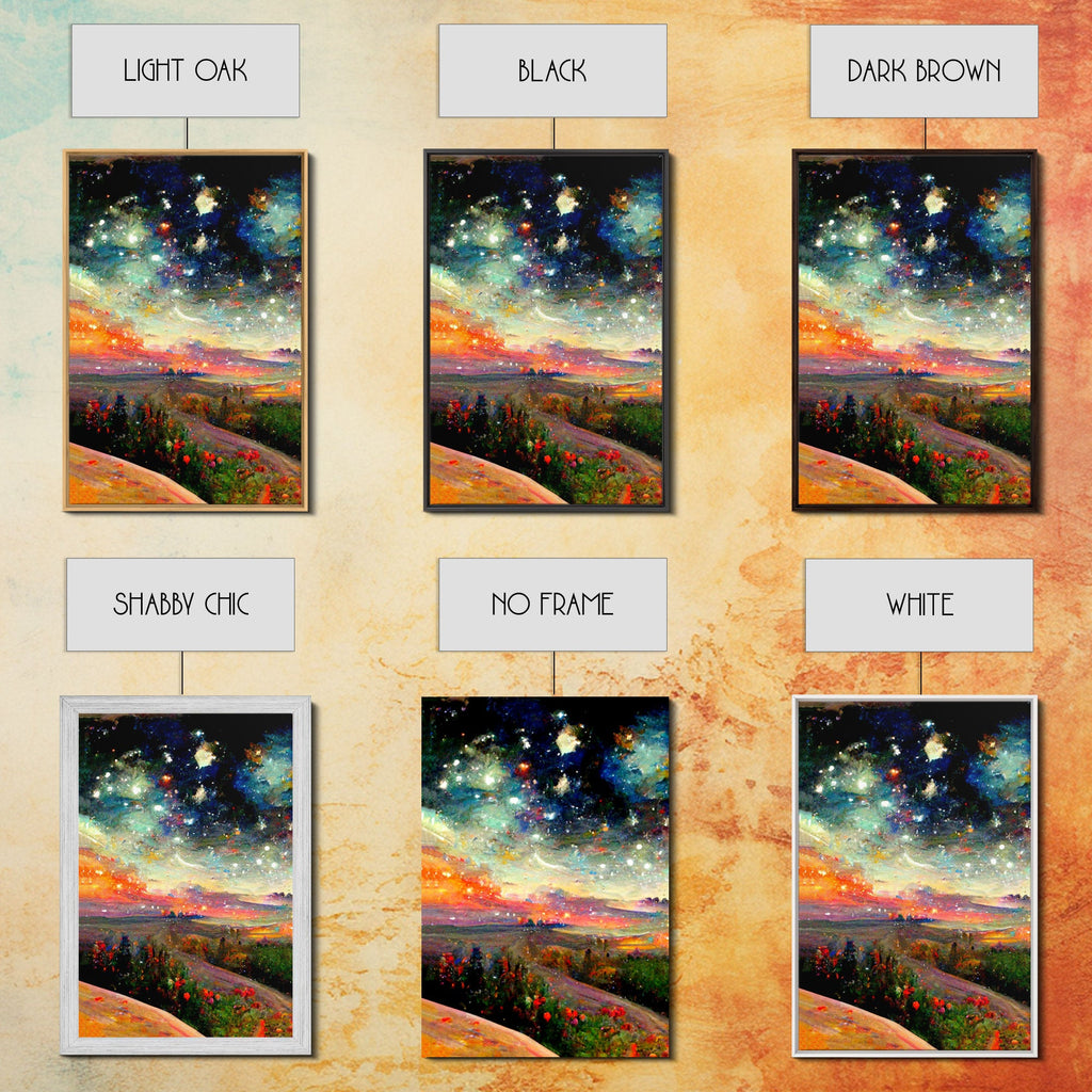 Night Starry Sky Landscape Colorful Night Sky Nature Living Room Wall Art Spiritual Starry, 3 Piece Wall Art, Ready To Hang Canvas Print | | Wiccan Center