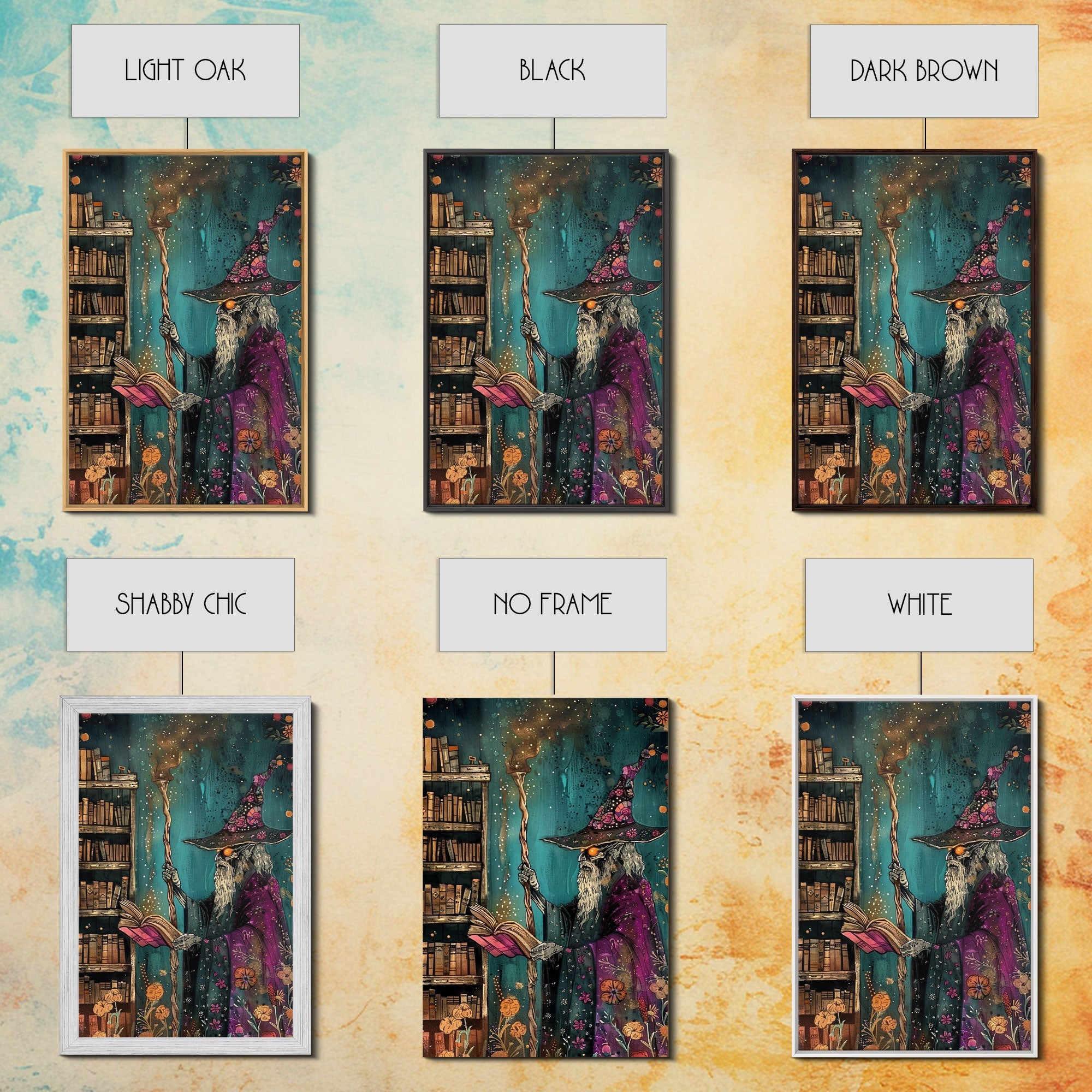 Halloween Eerie Wizard in Haunted Library Framed Canvas Print, Gothic Wall Art, Home Decor, Witchcraft Decor, Gift Idea, Enchanted Study | | Wiccan Center