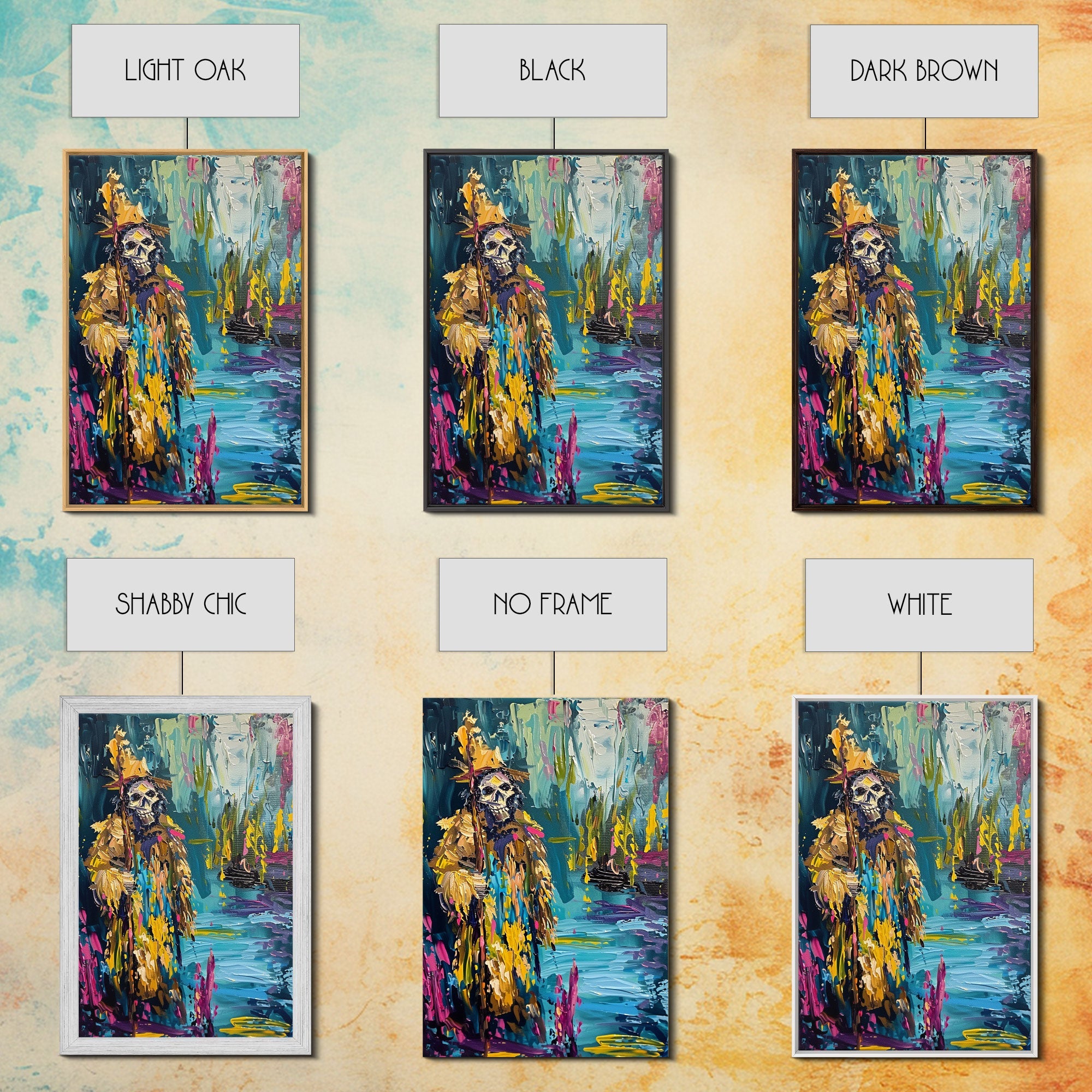 Halloween Skeleton Wizard, Framed Canvas Print, Wall Art, Home Decor, Spooky Artwork, Witchcraft Decor, Fantasy Art, Holiday Decor | | Wiccan Center