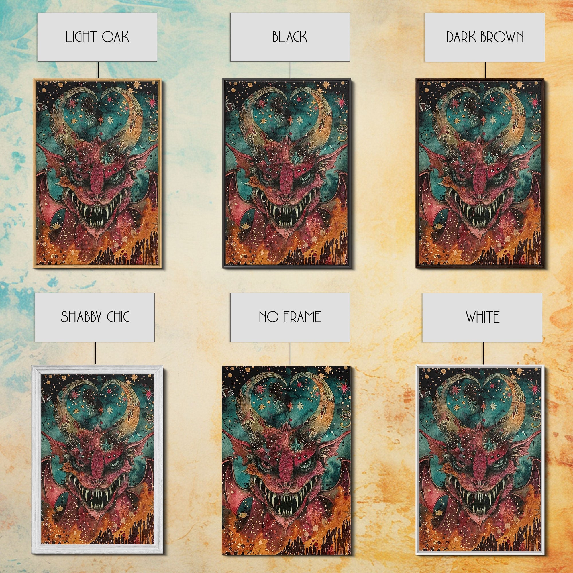 Fantastical Demon with Stars Framed Canvas Print | Halloween Monster Art | Spooky Starry Art | Scary Demon Art for Home Decoration | | Wiccan Center