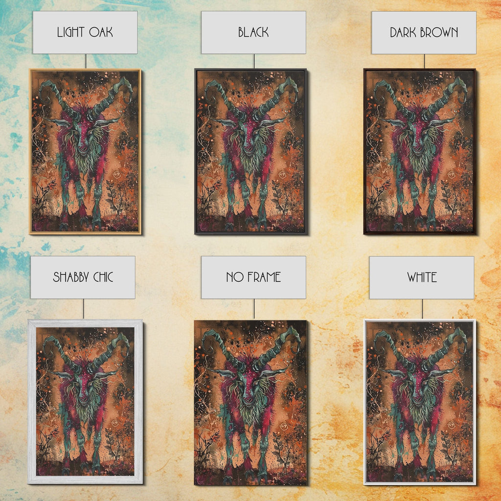Mysterious Goat Demon Framed Canvas Print, Halloween Art, Unique Wall Art, Spooky Home Decor, Scary Art, Eerie Living Room Decor | | Wiccan Center
