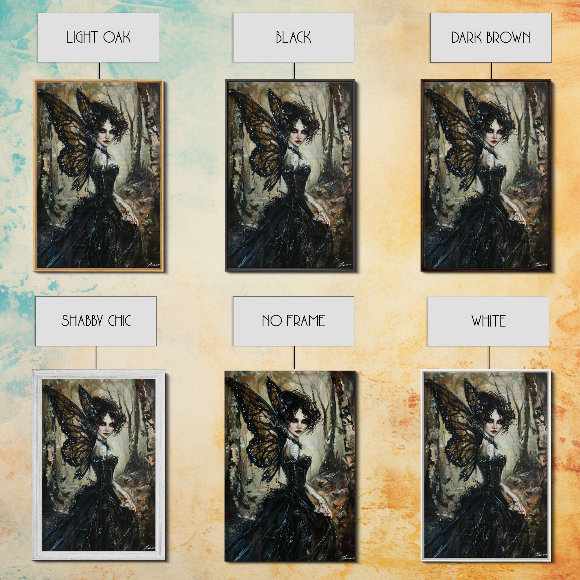 Dark Gothic Fairy with Butterfly Wings| Halloween Wall Art | Spooky Home Decor | Creepy Gothic Fairy Painting | Framed Canvas Print | | Wiccan Center