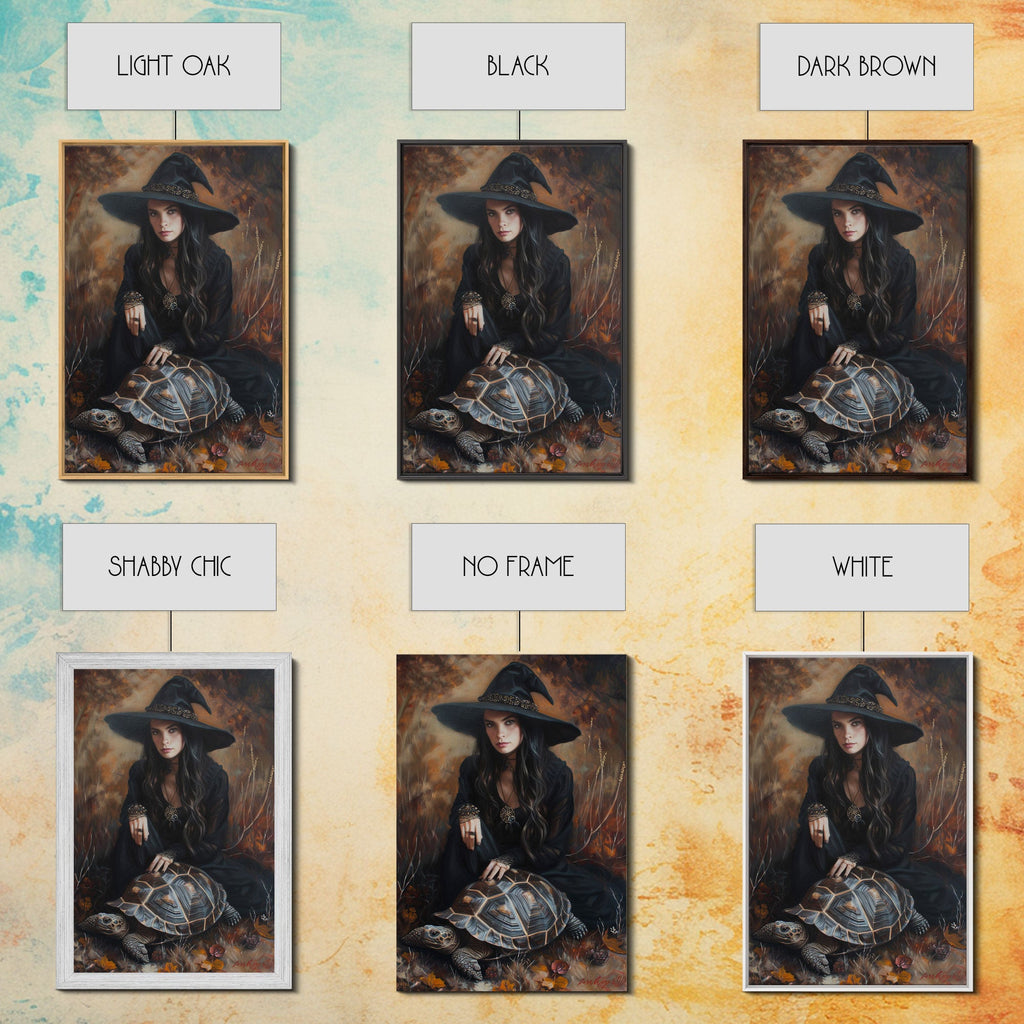 Witch with Mystical Elements - Halloween Art, Gothic Art, Spooky Decor, Dark Magic Art, Bewitching Portrait, Framed Canvas Print | | Wiccan Center