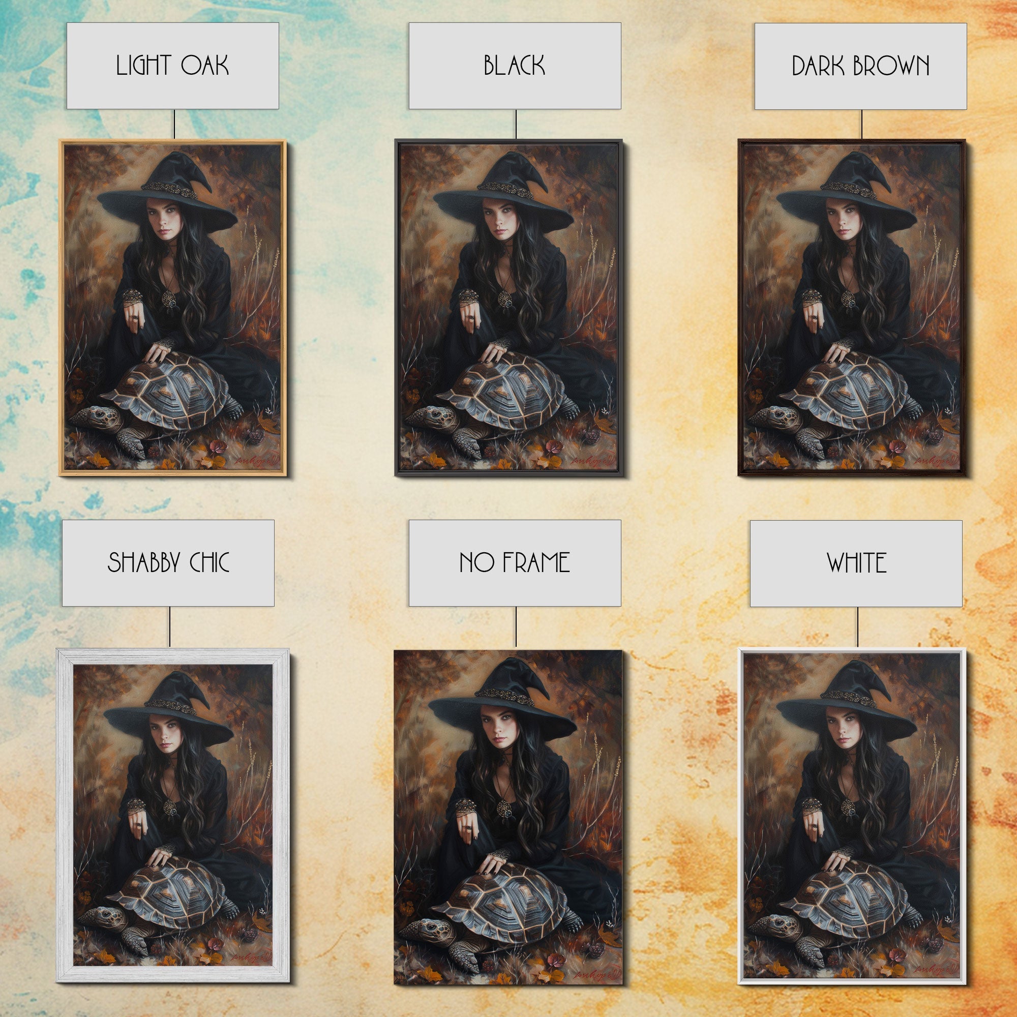 Witch with Mystical Elements - Halloween Art, Gothic Art, Spooky Decor, Dark Magic Art, Bewitching Portrait, Framed Canvas Print | | Wiccan Center