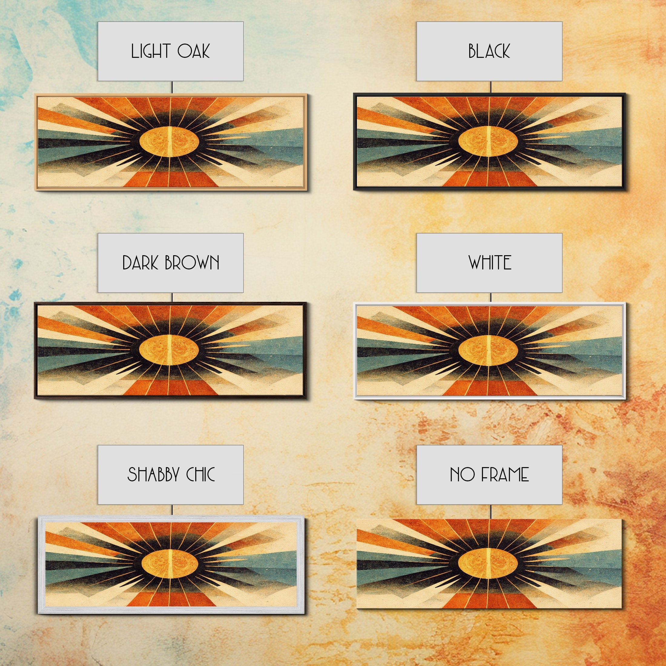 Sunset Art Deco Sunburst Wall Art, Ready To Hang Canvas Print, Panoramic Art, Art Deco Wall Decor, Above Bed, Above Couch, Above Sofa | | Wiccan Center