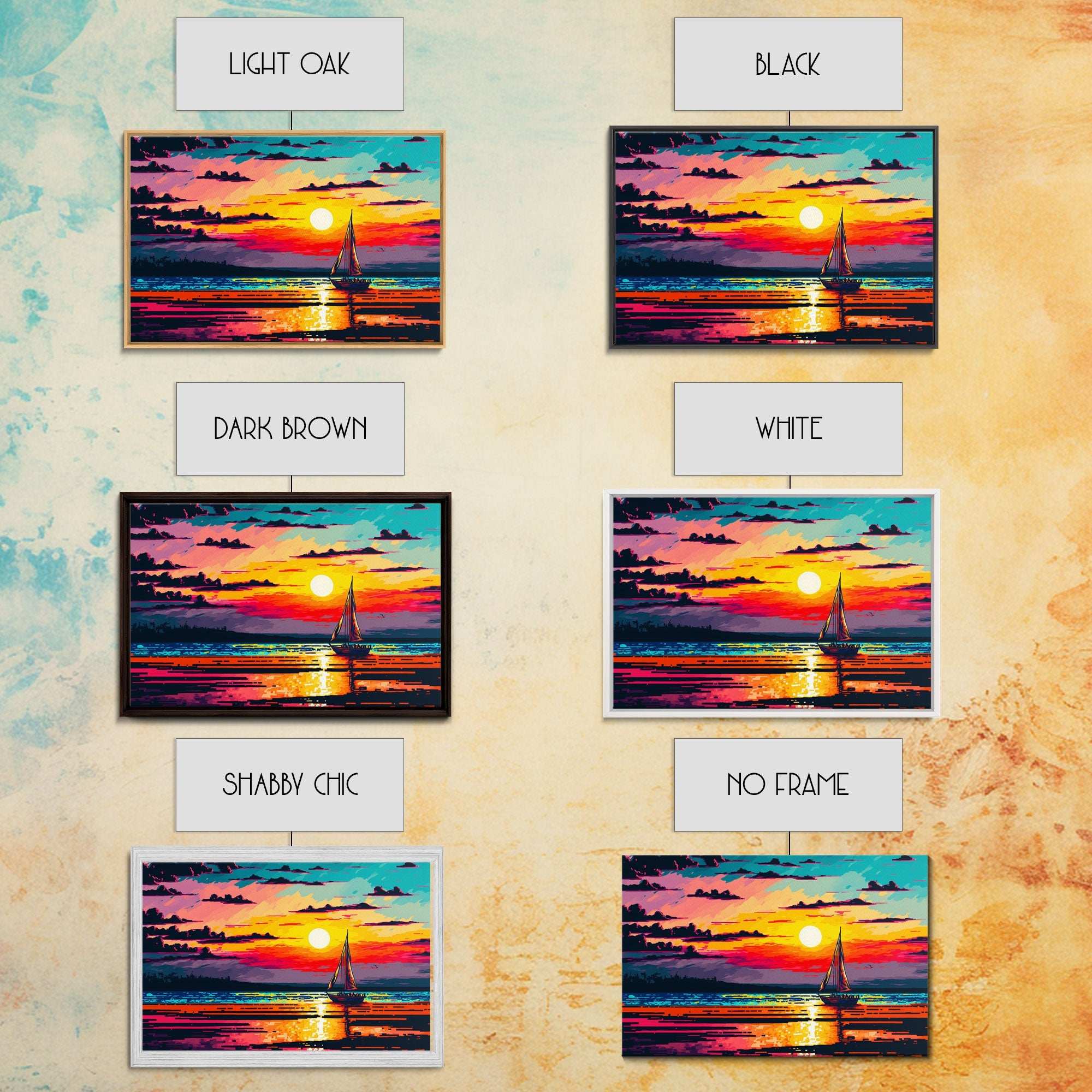 Sailing at Sunset, Watercolor Painting Canvas Print, Framed Wall Art, Unique Sunset Pop Art Ocean Landscape Decor | | Wiccan Center