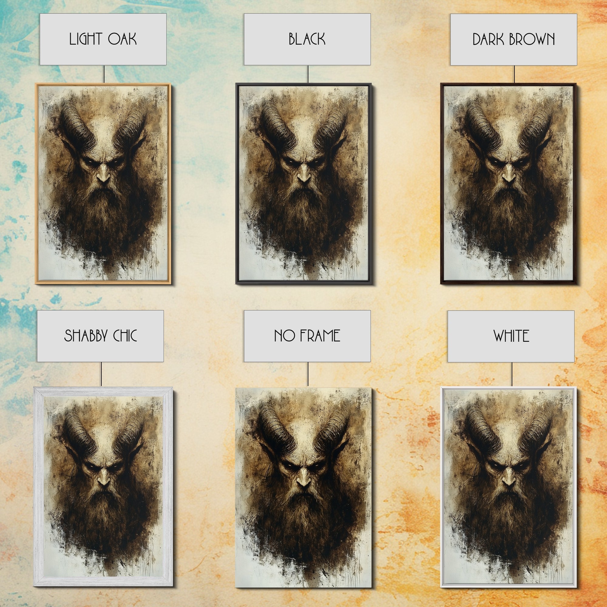 Portrait of a Demon, Framed Canvas Print, Dark Macabre Wall Art