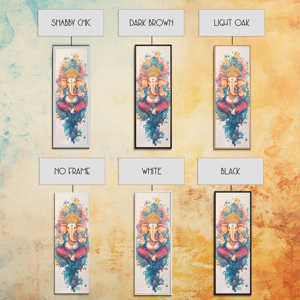 Ganesh wall art spiritual framed canvas print, Hindu god art, vibrant festival decor, meditation room art, sacred Indian home decor