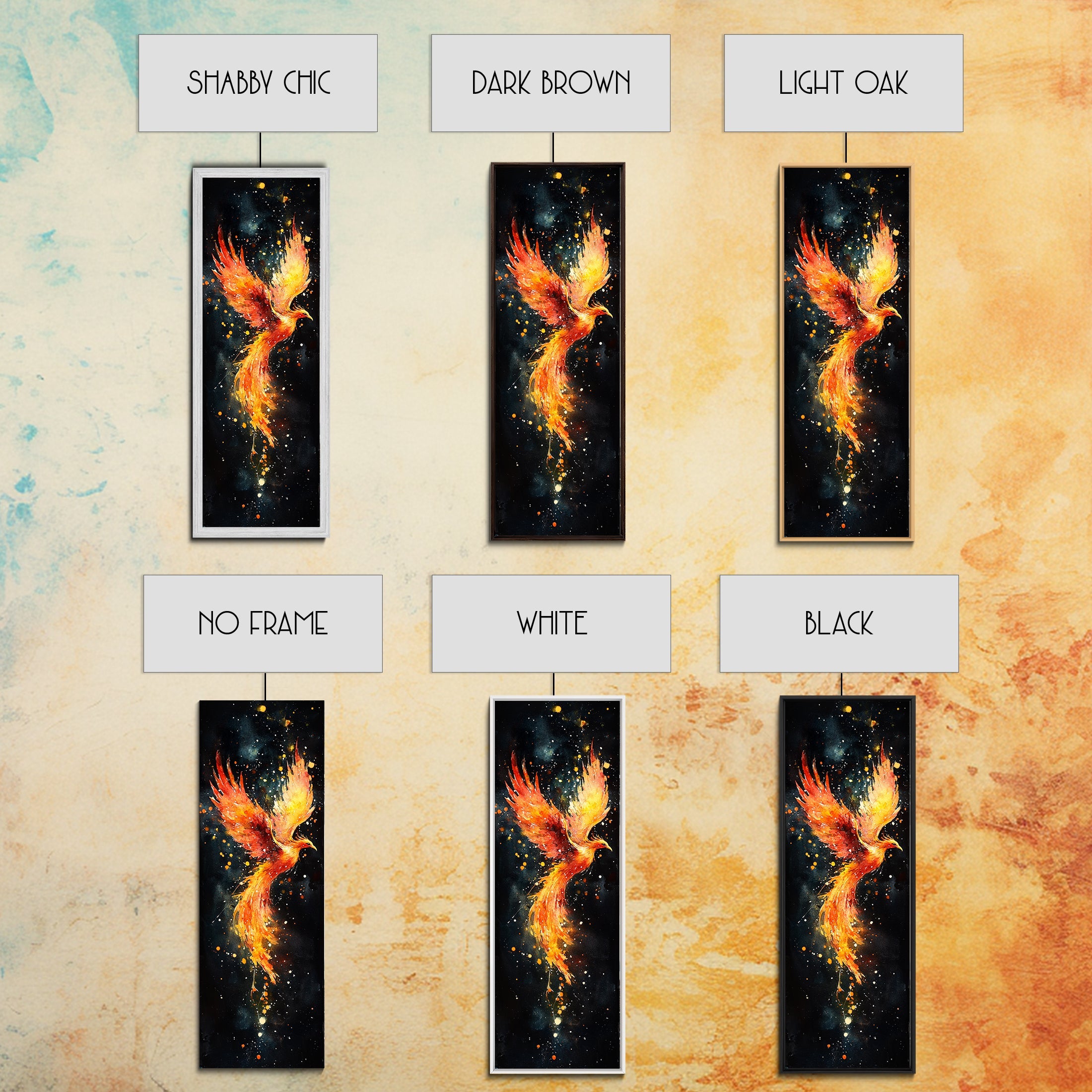 Radiant Phoenix in Flight Canvas Print, Framed Tall Wall Art, Unique Living Room Decor, Firebird Painting for Spiritual Art Lovers | | Wiccan Center