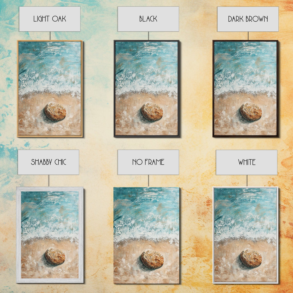 Serene Beach Stone Canvas Print Tranquil Ocean Art, Coastal Zen Wall Decor, Relaxing Beach House Style, Minimalist Seascape Painting | | Wiccan Center