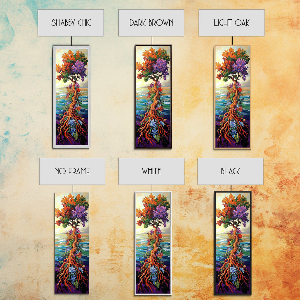 Tree of Life, Vibrant Roots, Abstract Nature Scene, Framed Canvas Print, Bohemian Home Art, Whimsical Bedroom Decor, Colorful Spiritual Art | | Wiccan Center