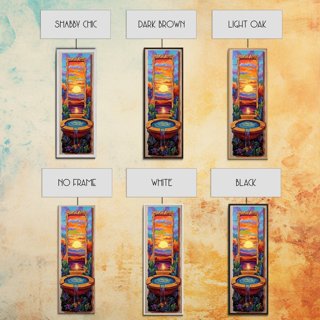 Sunset Portal, Water Fountain, Mystical Dreamscape, Framed Canvas Print, Fantasy Wall Decor, Spiritual Living Room Art, Surreal Vibe | | Wiccan Center