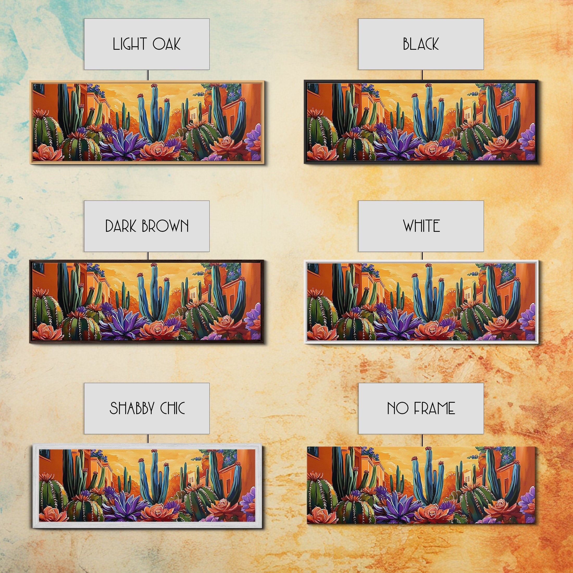 Desert Garden Magic, Colorful Cactus Landscape, Urban Nature Art, Framed Canvas Print, Living Room Southwest Decor, Boho Sunset Wall Art | | Wiccan Center