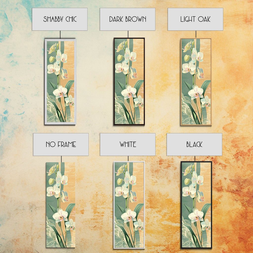 Skinny Art Tall Art Framed Canvas Print Orchids In Delicate Tones With Subtle Background Elements Ukiyo-e Japanese Style Art Wood Block Print | | Wiccan Center