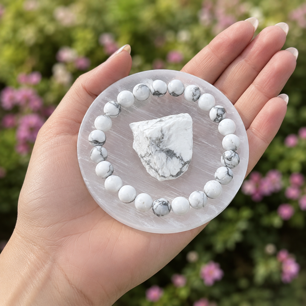 Howlite Crystal Gift Set For Emotional Support and Protection, Real Polished Gemstones. | Merkaba & Platonic Solids | Wiccan Center