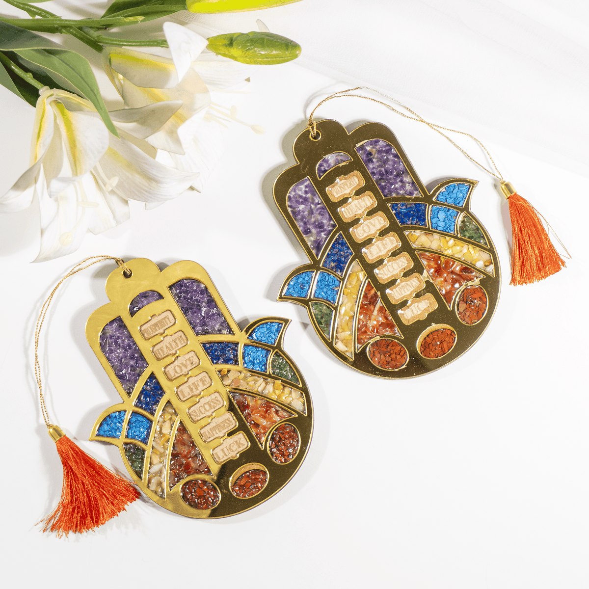 Hamsa Hand Wall & Car Hanger with Seven Chakra Stones
